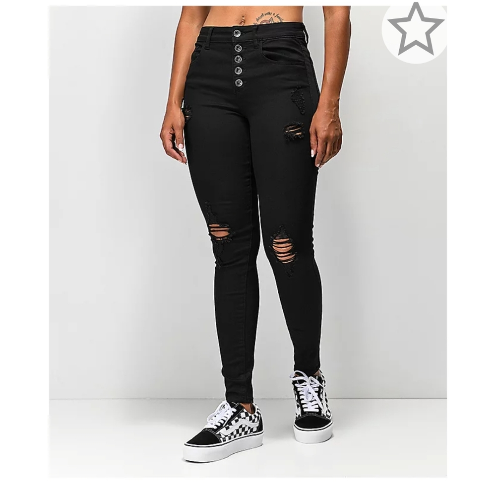 Black Distressed High Rise Skinny Jeans